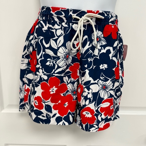 NWT Brooks Brothers Men's Hawaiian Floral Swim Trunks Swimsuit Shorts Red Blue - Picture 1 of 10